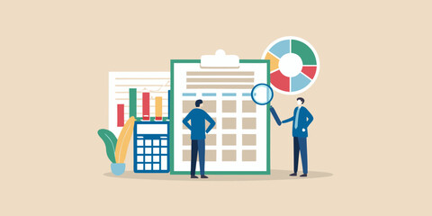 Obraz premium Business analytics and financial review with magnifying glass