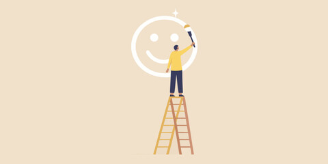 Man on ladder painting a smiley face