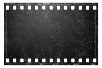 Vintage film strip frame with perforations isolated on transparent background