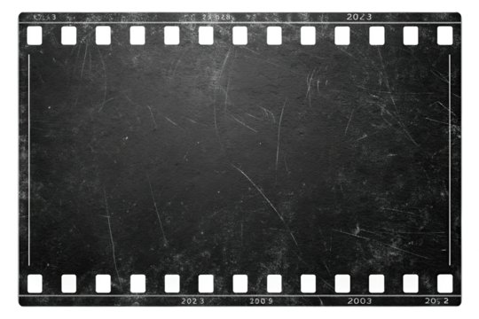 Vintage film strip frame with perforations isolated on transparent background