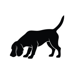 Black sniffing dog silhouette vector icon   hound scent tracker logo