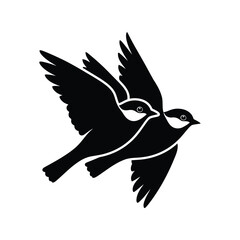 Elegant flying swallows couple silhouette vector icon