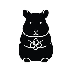 Adorable hamster silhouette holding seed vector icon