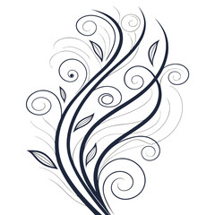 Dark blue swirling floral vine with leaves abstract