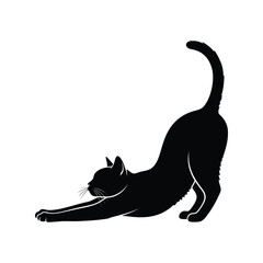 Elegant black cat stretching vector silhouette design