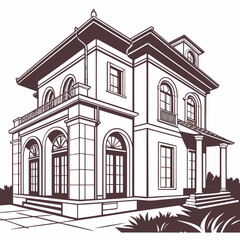 European villa with arched windows and balcony vector