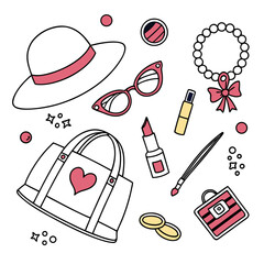 Fashion and beauty accessories doodle collection pack