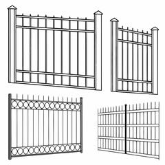 Four black and white fence designs on white background