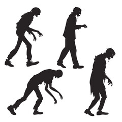 Four black zombie silhouettes walking on white background 1