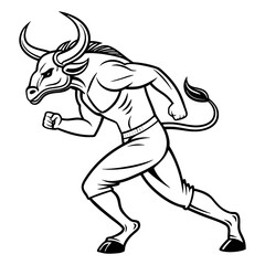 Fototapeta premium Muscular bull creature running with powerful stance and large horns vector