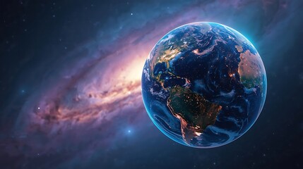 Our Planet Earth Floating in a Nebulous Galaxy

