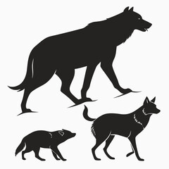 Three black animal silhouettes wolf fox coyote vector