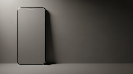 Sleek Smartphone Mockup Leaning Against a Dark Gray Wall.