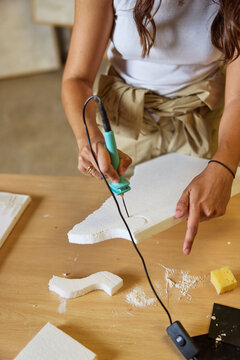 Creative crafting session in a studio with foam material