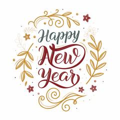 Happy New Year script text hand lettering. Design template Celebration typography poster, banner or greeting card for Merry Christmas and happy new year. Vector Illustration	
