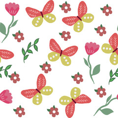 Flowers seamless pattern designer butterfly