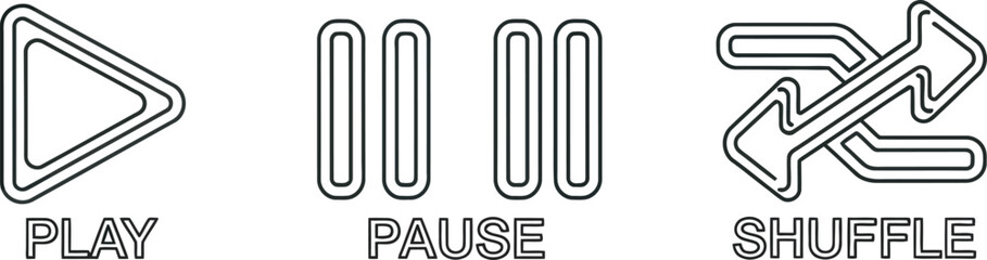 Obraz premium Simple icons for play, pause, and shuffle functions, perfect for digital media interfaces.