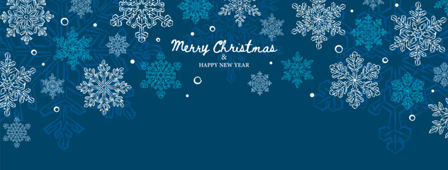 Christmas banner with hand-drawn snowflake, whimsical drawing Happy Holiday background, vector illustration, Can be used for Christmas gifts, decorations etc