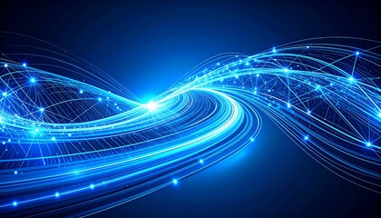 Futuristic Blue Data Stream - Abstract Technology Background with Glowing Particles.