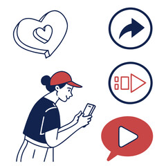 Person using smartphone with social media icons vector