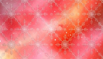 Festive winter snowflake pattern on a vibrant red orange gradient background with sparkling lights.