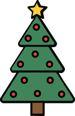 Cartoon Christmas Tree Icon with Star and Ornaments