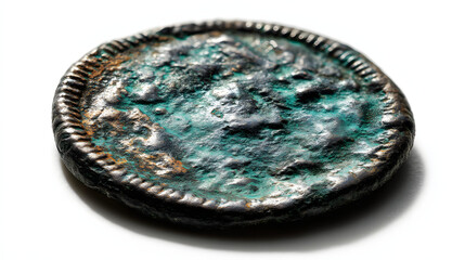 Old corroded coin close-up