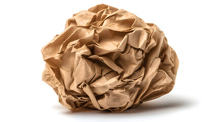 Crumpled Brown Paper Ball on White