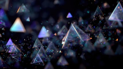 Out of focus abstract geometric shapes with bokeh and light effects on dark background triangle crystal