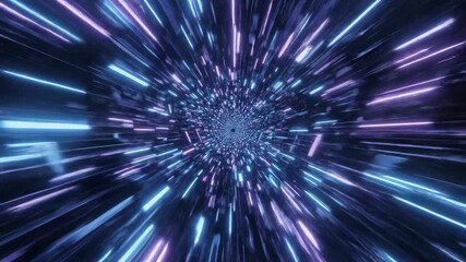 ﻿Seamlessly looping neon blue and purple glowing tunnel zooming infinitely forward creating an abstract digital pathway background glowing, blue, presentation