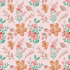 Fototapeta premium seamless floral Peach and Coral Watercolor Flower with Green Leaves background style