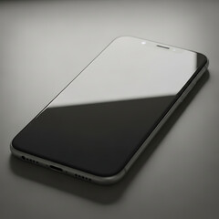 Sleek Smartphone Displaying a Reflective Screen on a Neutral Surface.