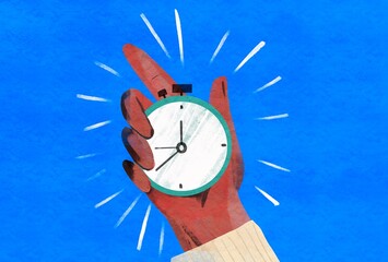 the hand holds a stopwatch