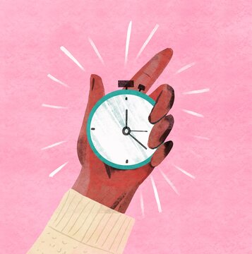 the hand holds a stopwatch
