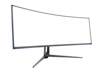 Naklejka premium Curved ultrawide computer monitor with blank screen isolated on transparent background for gaming or professional display mockup