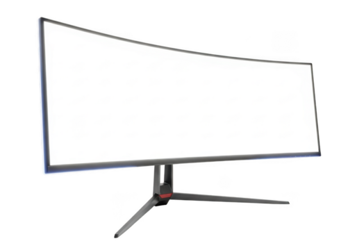 Curved ultrawide computer monitor with blank screen isolated on transparent background for gaming or professional display mockup