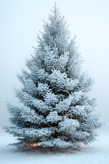 Fototapeta premium Magical winter wonderland scene featuring a frosted Christmas tree glistening with holiday cheer and snowy elegance