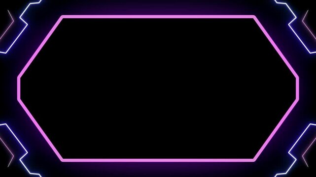 Glowing retro 90s neon frame futuristic high tech HUD interface hologram. Esports game style element overlay on a black background.
