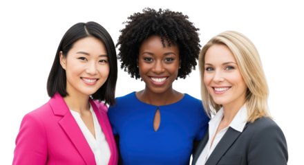 Stylish diverse businesswomen smiling together portrait flat lay scene highlighting women, business, businesswoman perfect for catalog template or visual brand identity design