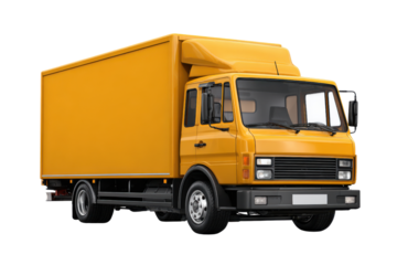 Bright yellow box truck isolated on black background studio shot vehicle transport, Isolated On White Background, Png Transparent