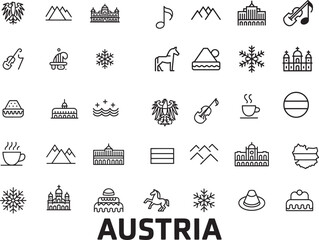 Austria country line art icons set collection of famous landmarks culture and winter symbols