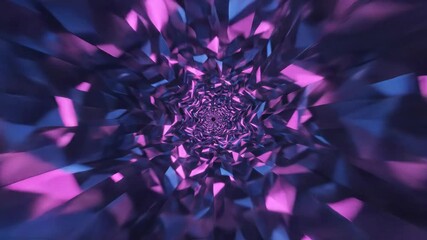 ﻿Seamlessly looping tunnel of pulsating dark blue and magenta polygons rushing towards the viewer creating infinite depth pulsating, network, hypnotic