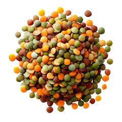 Colorful mix of lentils in a circular pile