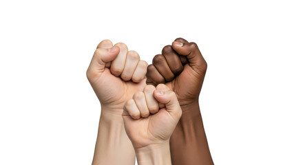 High resolution diverse hands united in solidarity design mockup featuring hands, fist, clenched on clean white background for product presentation use