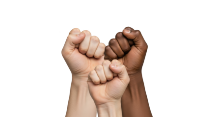 High resolution diverse hands united in solidarity design mockup featuring hands, fist, clenched on clean white background for product presentation use