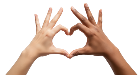 Modern diverse multiracial hands making a heart shape gesture of love and unity concept showcasing hands, heart, love aesthetic suitable for advertising or commercial visual content purpose
