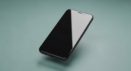 Modern black smartphone with a blank screen on a minimalist background.