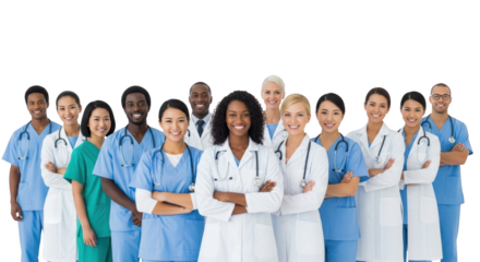 Stylish diverse team of medical professionals smiling flat lay scene highlighting doctors, nurses, medical perfect for catalog template or visual brand identity design