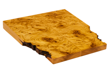 Yellow burl wood texture panel with natural live edge pattern on isolated background