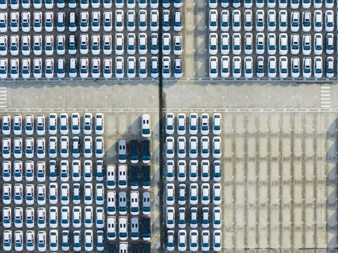Aerial Parking Lot White Cars Urban Structure Organization